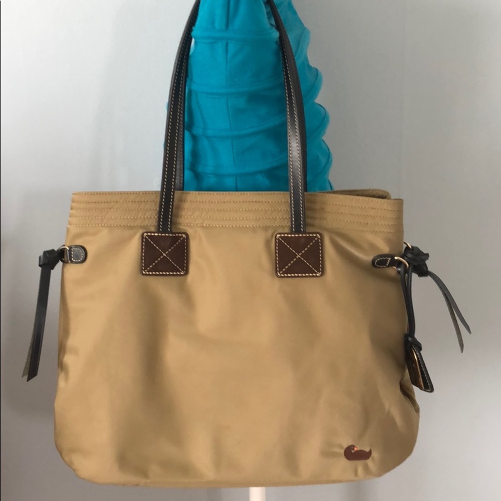 Dooney & Bourke Tan Nylon Tote with Brown Leather Trim